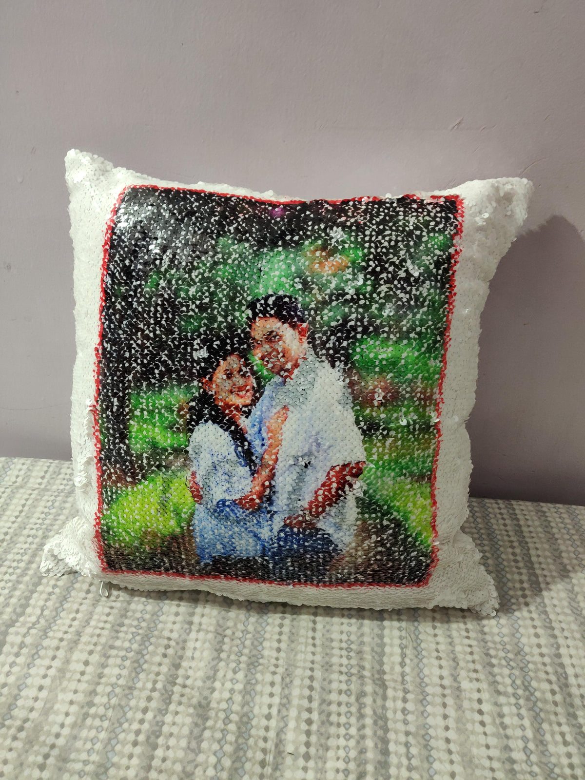I Love You Sequin Cushion with Photo