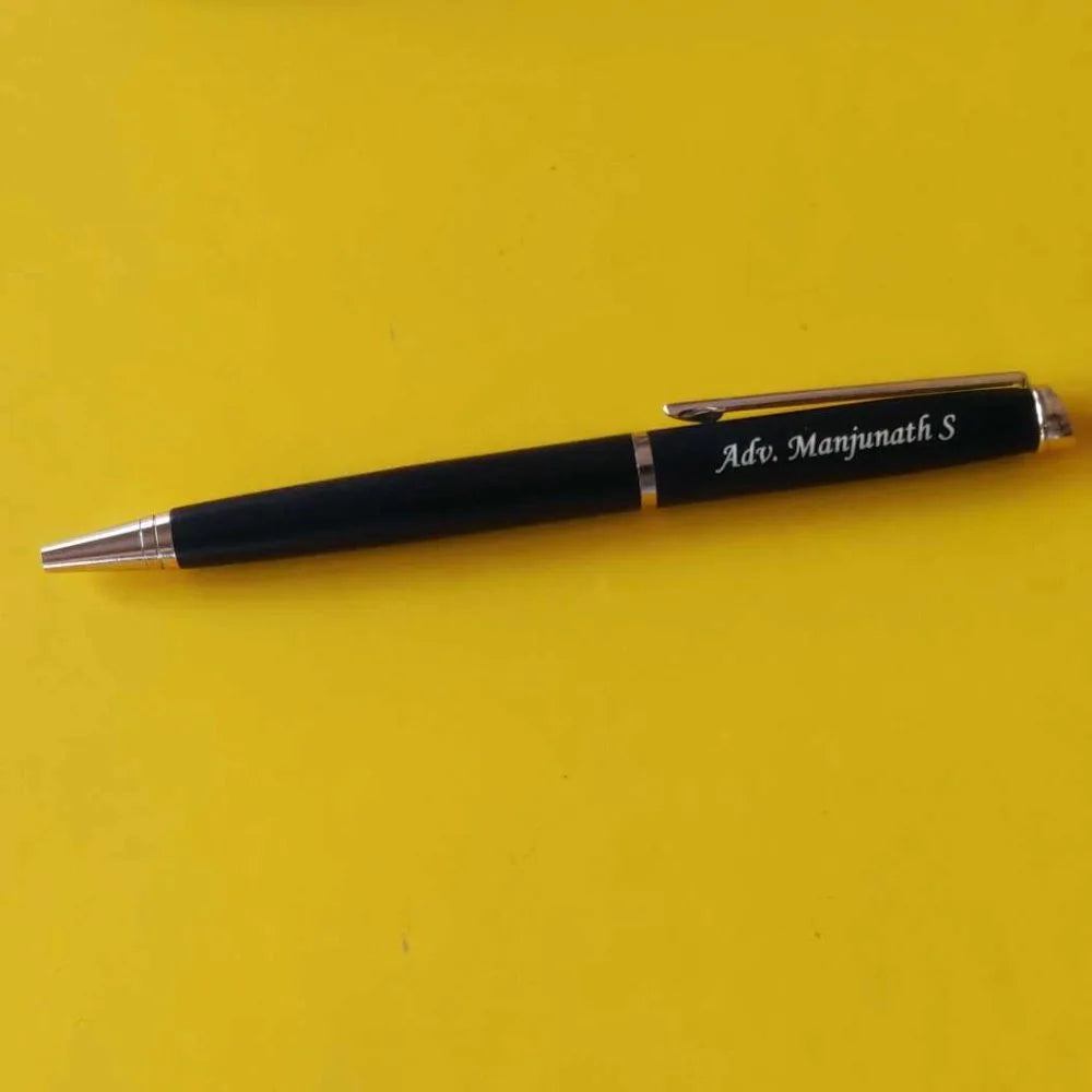 Personalized black pen with silver trim in gift box