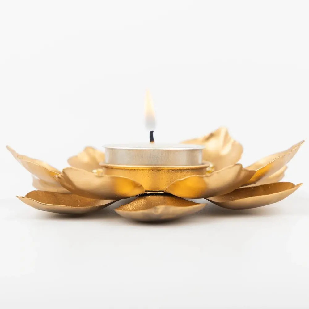 Handcrafted Floral Metal Stone T-Light Holder