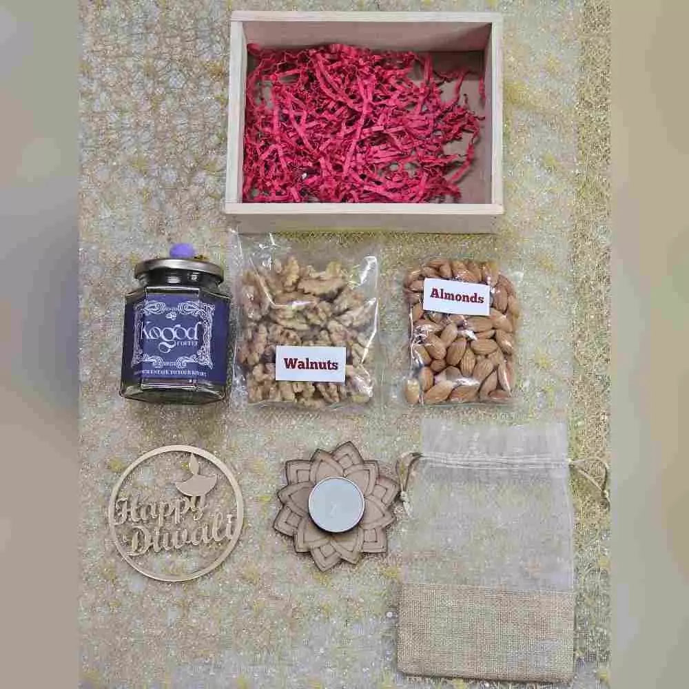 Walnut Coffee Almonds Diwali Hamper in a Tray for Corporate