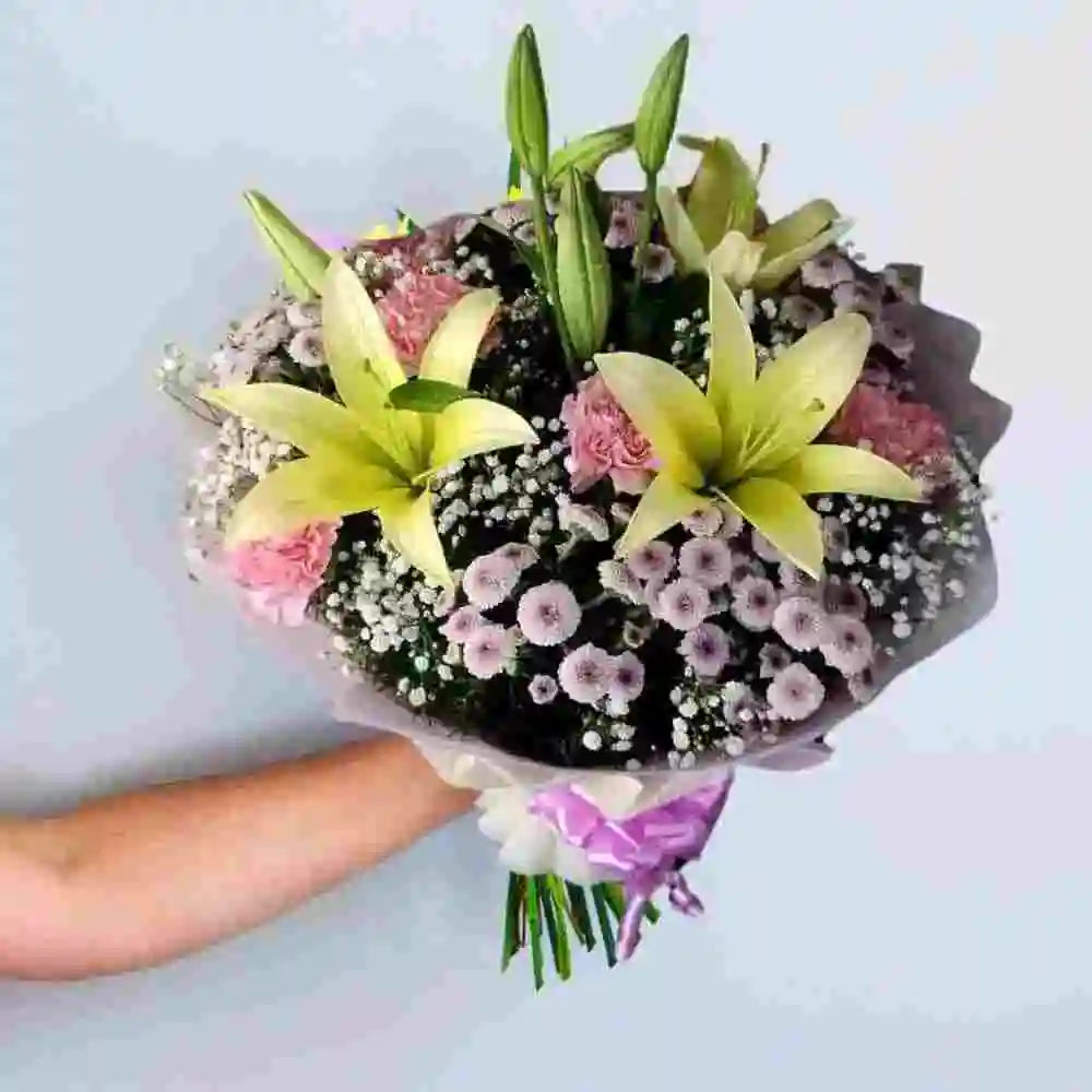 Shop pink carnation lily bouquet for mom gift