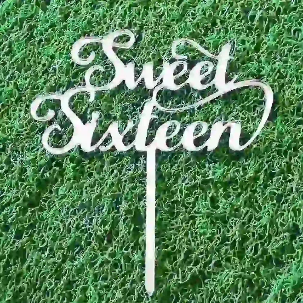 Sweet Sixteen Acrylic Silver Cake Topper