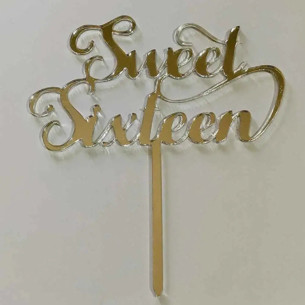 Sweet Sixteen Acrylic Silver Cake Topper