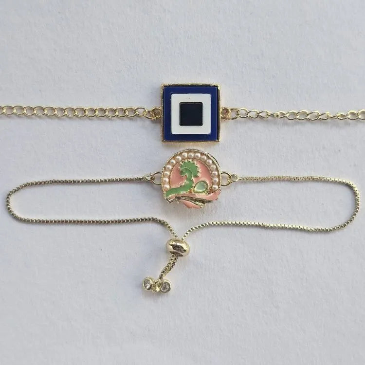 Evil eye metal peacock rakhi set for brother and bhabhi