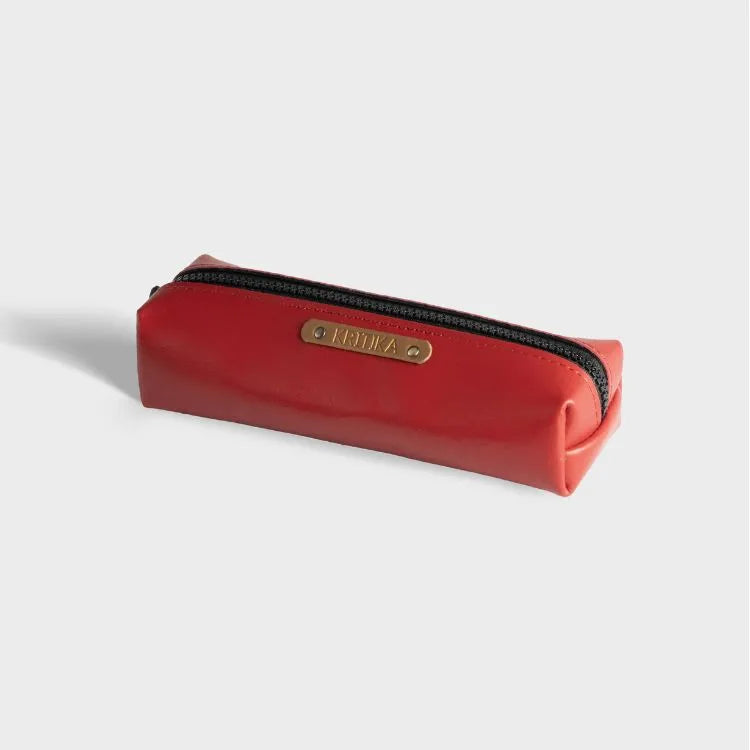 Buy Red Personalized Vegan Leather Pencil Pouch