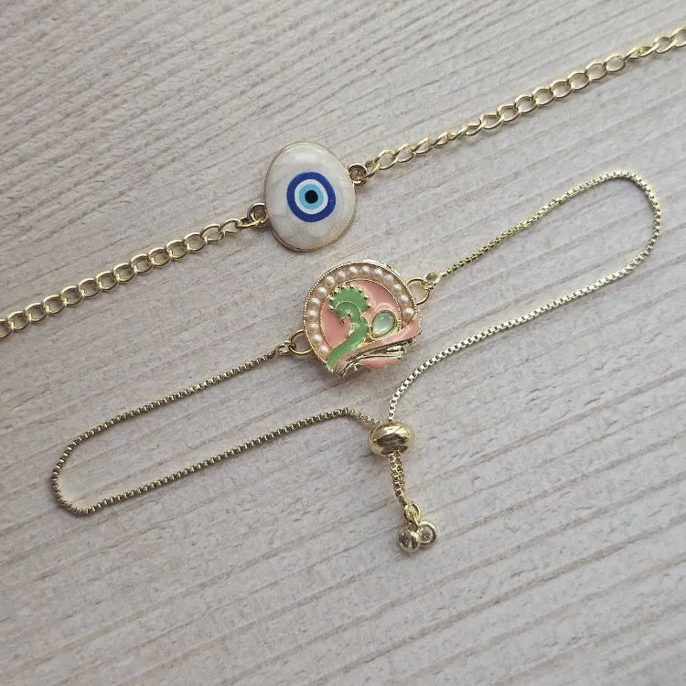 Evil Eye Peacock Rakhi Bracelet Set