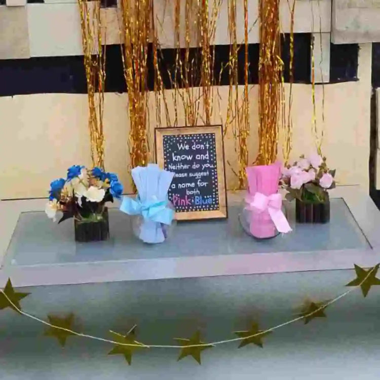 Get rustic baby shower decor with wooden finish backdrop