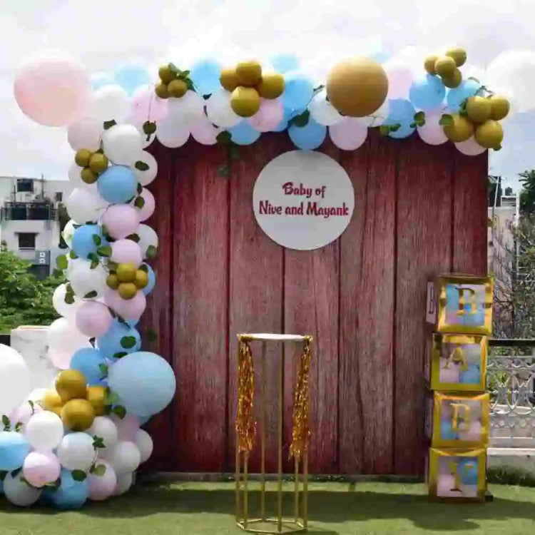 Order wooden finish baby shower decor with baby box setup