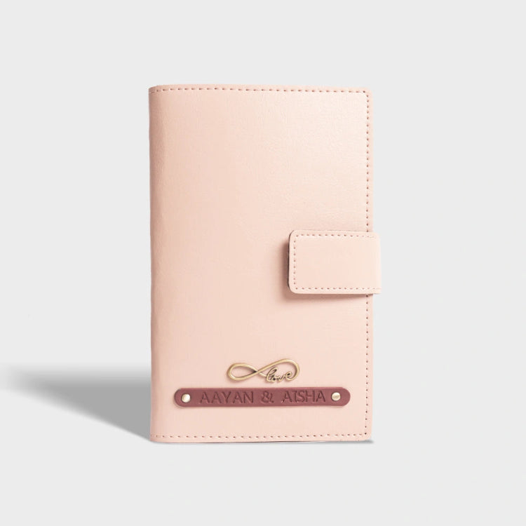 Order baby pink personalized dual passport cover with name and charm