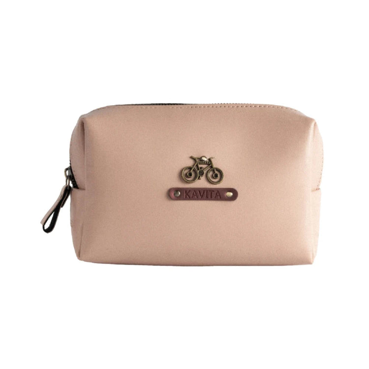 Buy personalized travel pouch in baby pink with charm and custom name tag