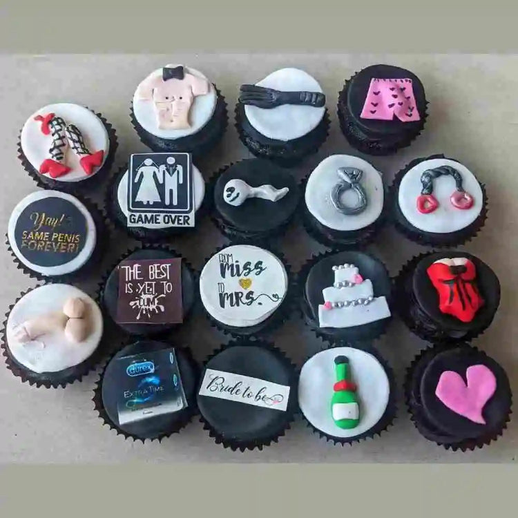 Order Bachelorette Cupcakes with themed fondant designs for the bride-to-be