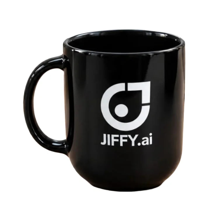 Shop black ceramic office coffee mug with printed company logo