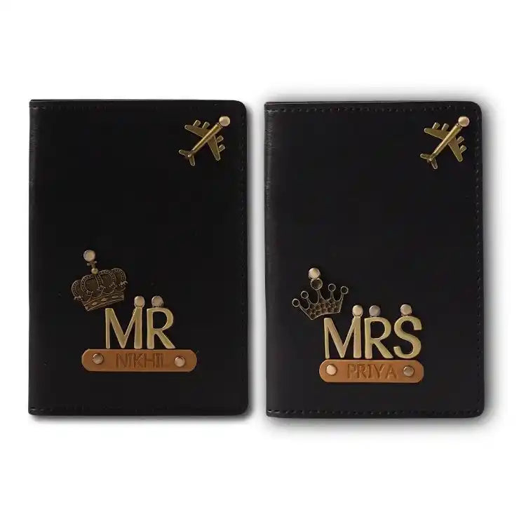 Shop black Mr and Mrs Passport Holder with personalised name tags