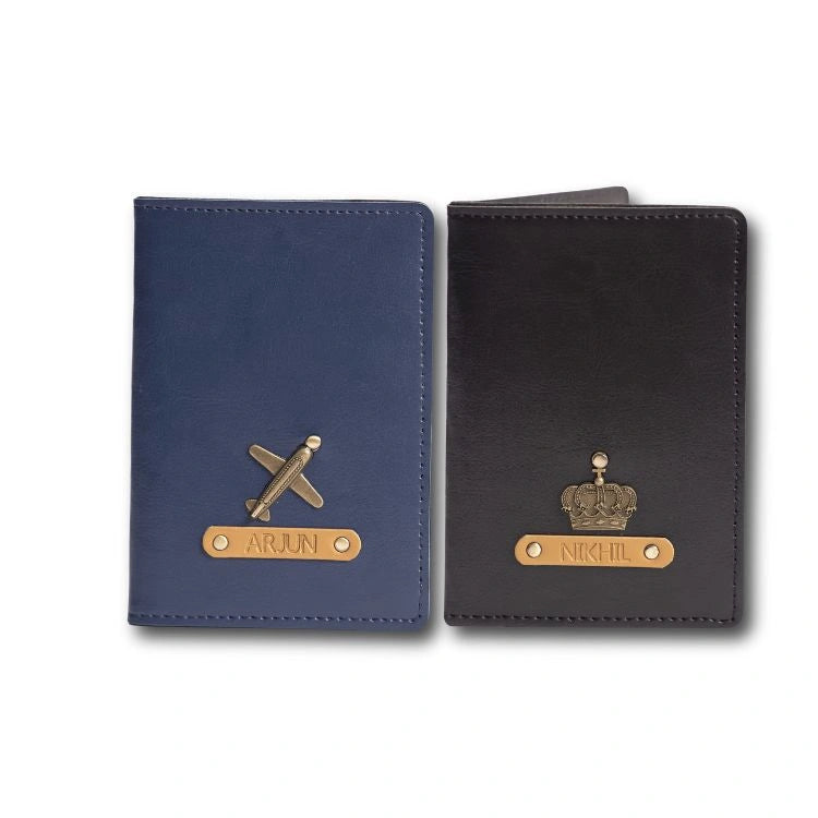 Order blue and black Personalised Passport Cover Set with custom names
