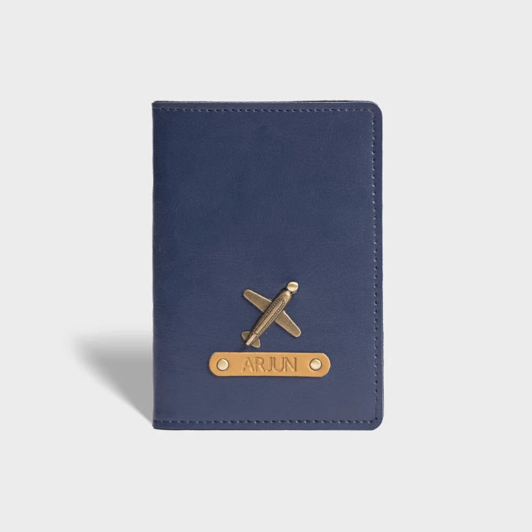 Shop blue personalized passport cover with airplane charm and name