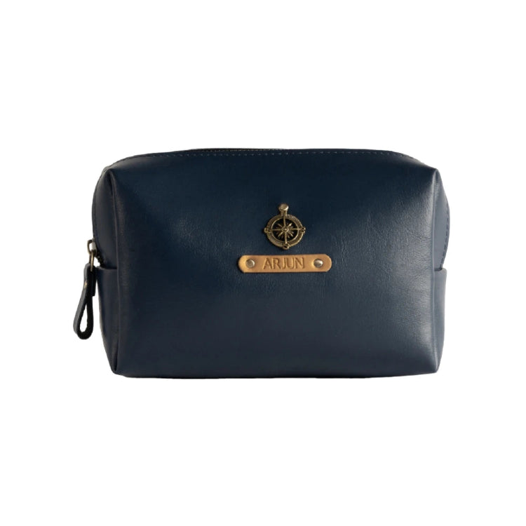 Shop customized travel pouch in blue with travel charm and personalized name tag