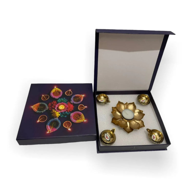 Buy Brass Diya and Floral Metal T-light Holder Online for Diwali Gifting