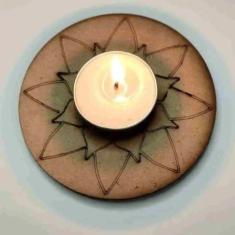 Shop Brown MDF Round Floral Tealight Holder for Diwali Gifts