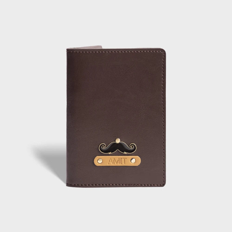 Buy brown personalized passport cover with customized charm and name