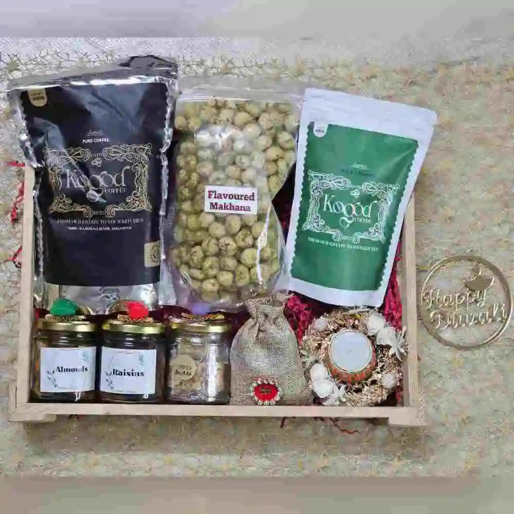Buy Diwali gift hamper with coffee, dry fruits and festive gifts online India