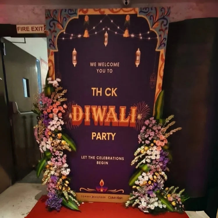 Book Diwali Corporate Welcome Backdrop with Floral Decorations