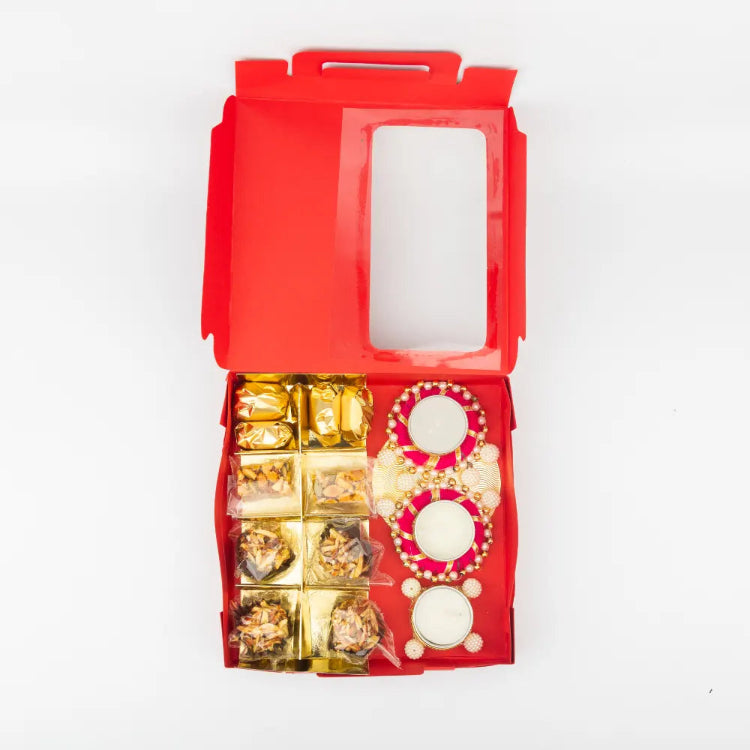 Order Diwali dry fruit hamper with decorative T-light holder