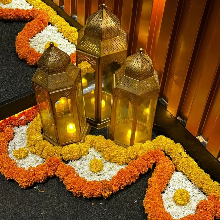 Book Diwali Lantern Decor with Floral Rangoli for Corporate Events in Bangalore