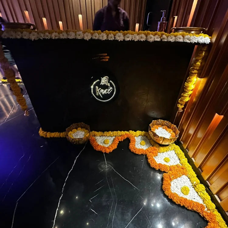 Book Diwali Lantern and Floral Rangoli Office Decoration