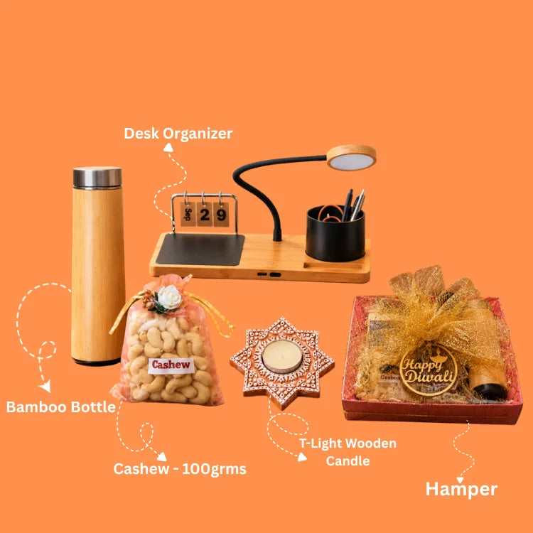 Order Diwali corporate gift hamper with cashews and desk organizer