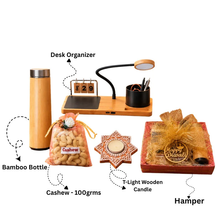 Buy Diwali Signature Hamper with bamboo bottle and festive desk gifts