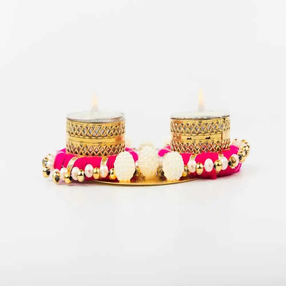 Order Double Ring T-Light Holder with pearl details for Diwali