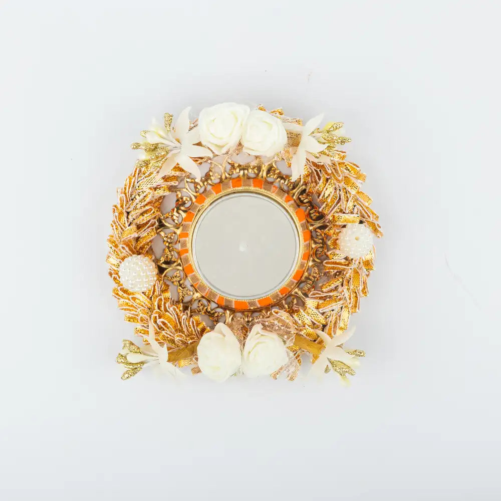 Order orange and gold drum T-light holder for Diwali gifting