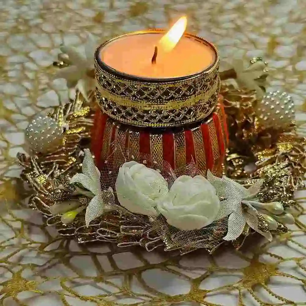 Shop orange and gold drum tealight holder for festive decorations