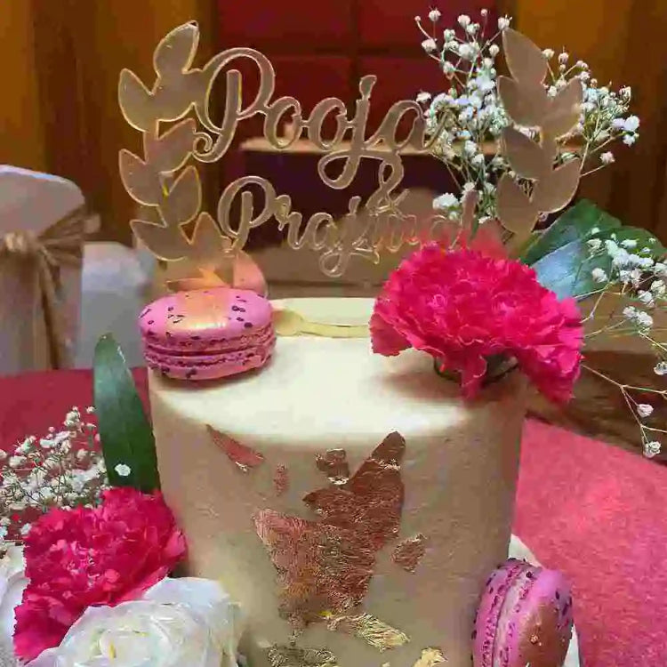 Order Engagement wedding floral cake with personalized gold topper