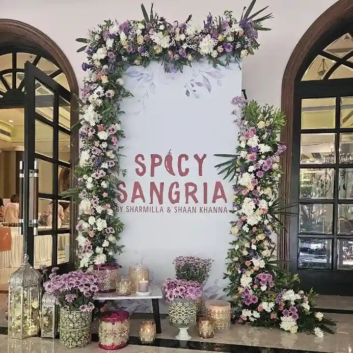 Book floral welcome board decoration with fresh flowers for events
