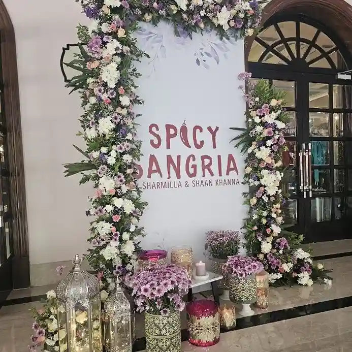 Enquire about floral welcome board entrance decor with fresh flower bunches