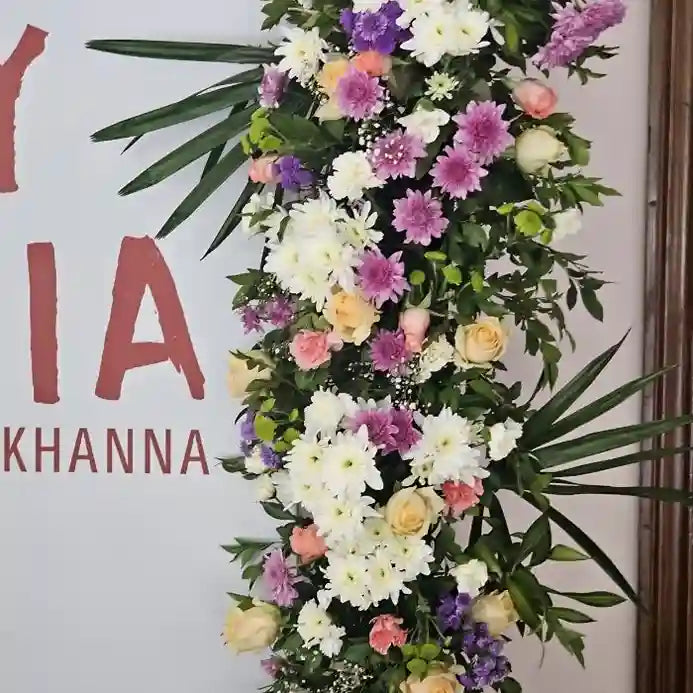 Get Quote for floral welcome board with flower arch decoration