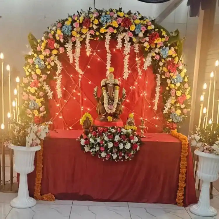 Get Quote for Ganesh Chaturthi floral mandap decoration for Ganesha idol
