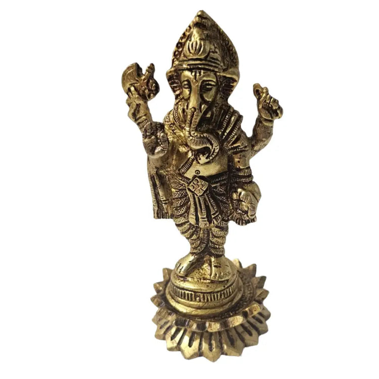 Shop Ganesha Brass Idol featuring detailed carving on the back