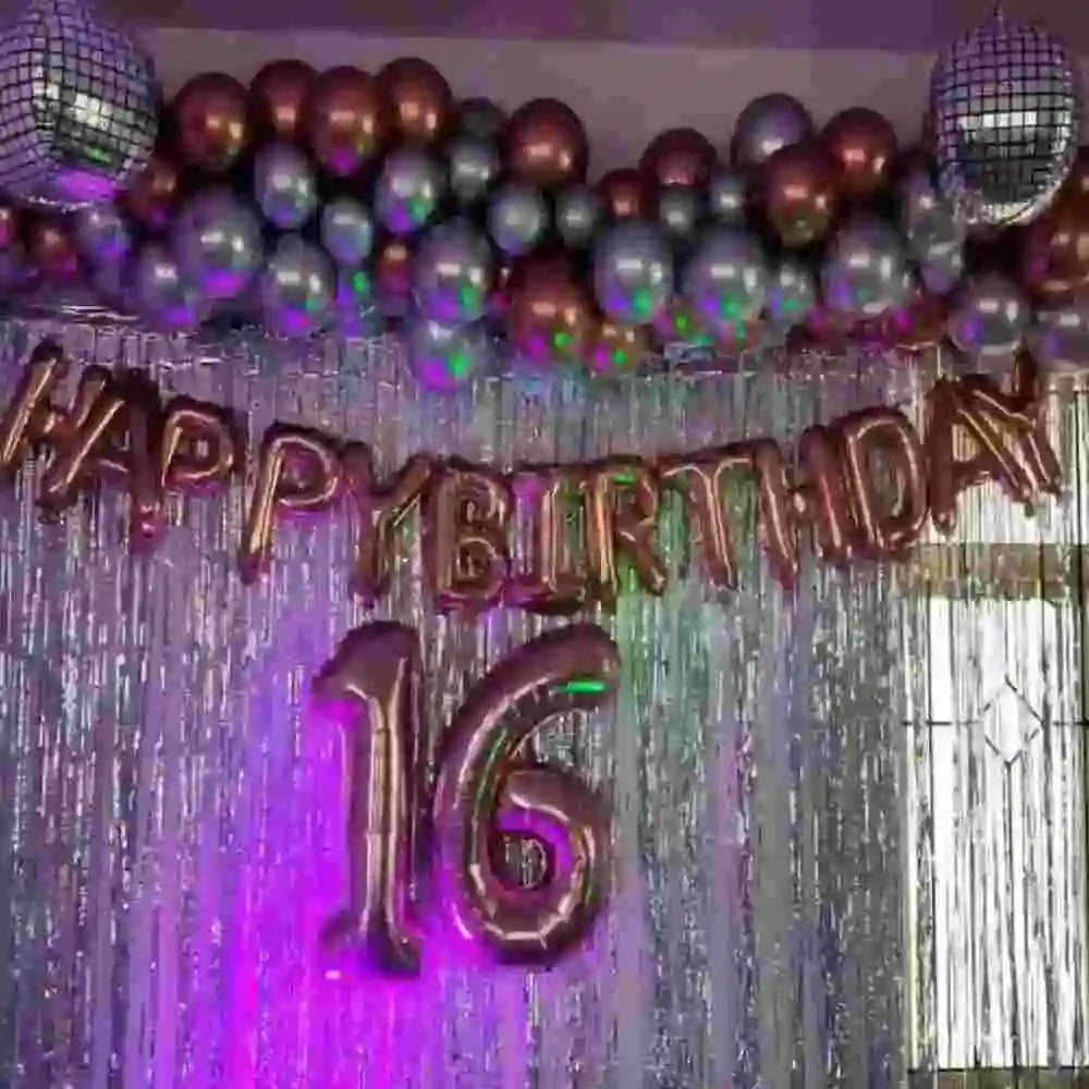birthday disco theme balloon backdrop with disco balls