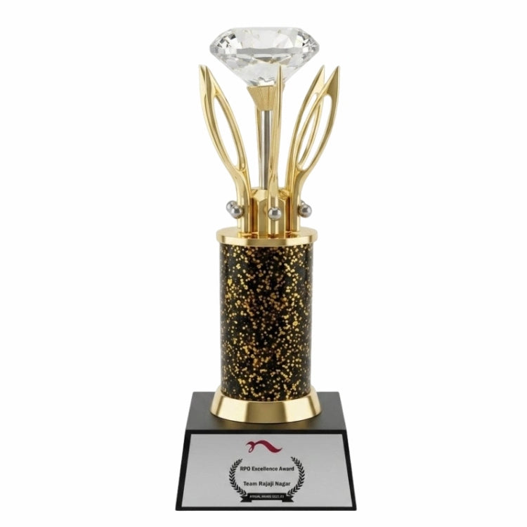 Shop gold Diamond Metal Award Trophy with personalised logo and employee name