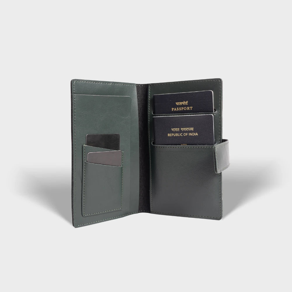 Shop green personalized sleek leather dual passport cover with two passport and card slots