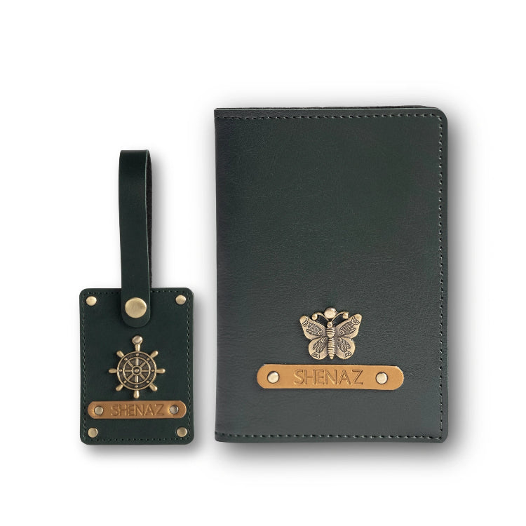 Buy green Personalised Passport Cover and Luggage Tag with custom details