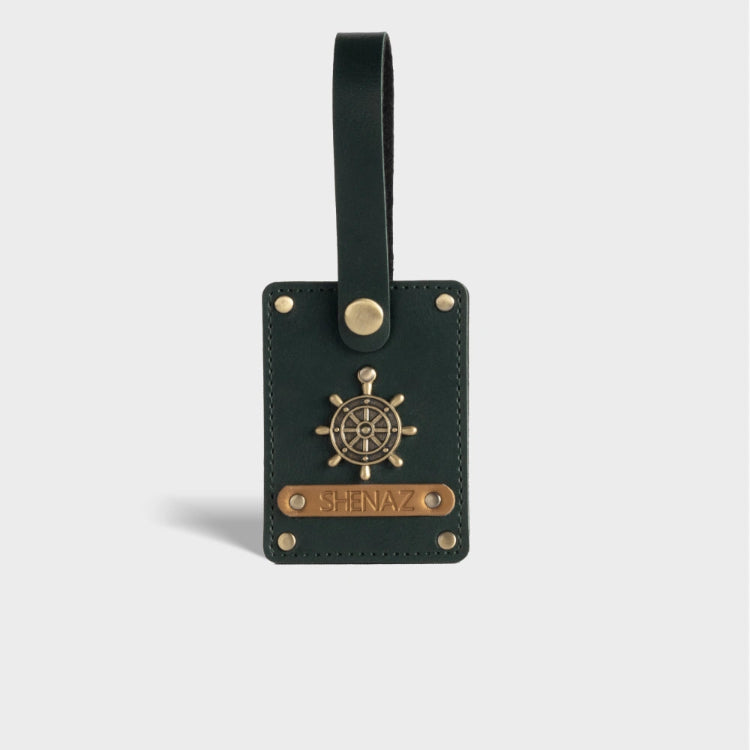Get green personalized luggage tag with custom name and charm