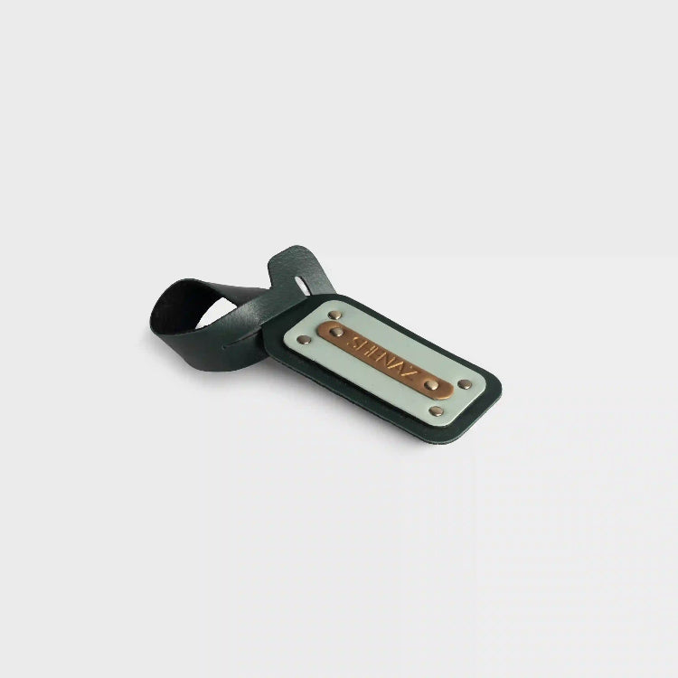 Buy green personalized mini bag tag with embossed name