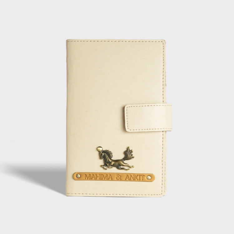 Buy ivory personalized dual passport cover with name and charm designs online