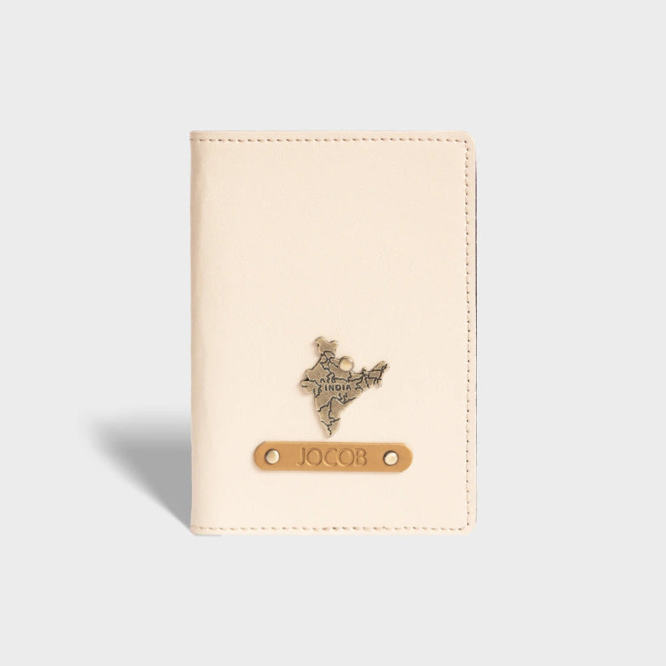 Get ivory personalized passport cover with charm and name