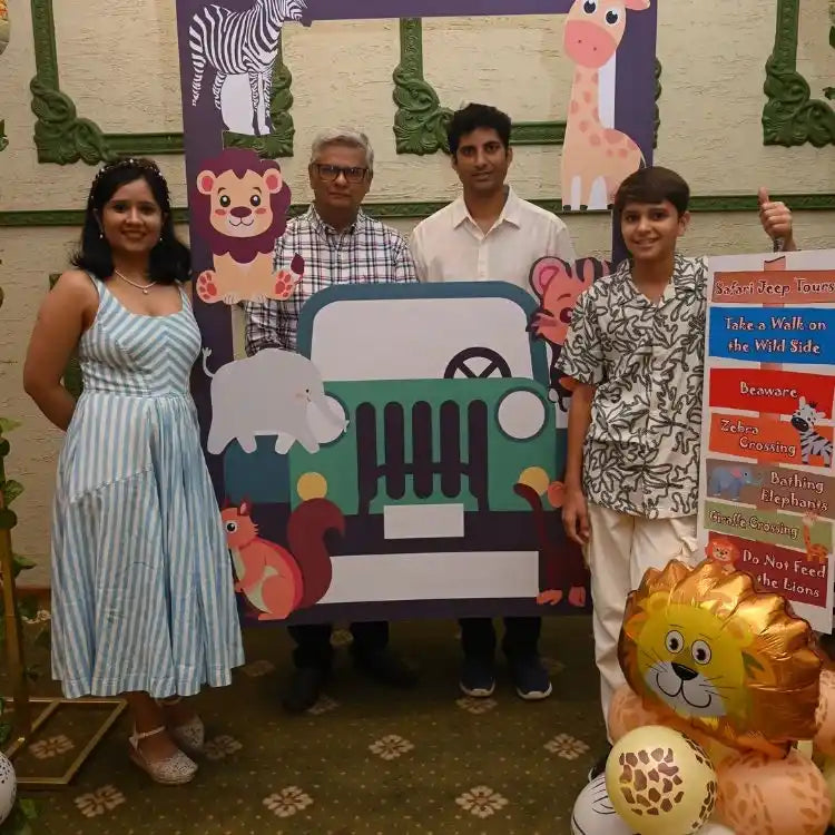 Book jungle safari birthday decor package with safari photo booth and animal balloon decorations