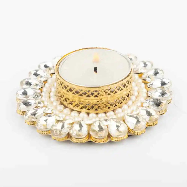 Buy Kundan Pearl Tealight Holder for Festive Gift Giving