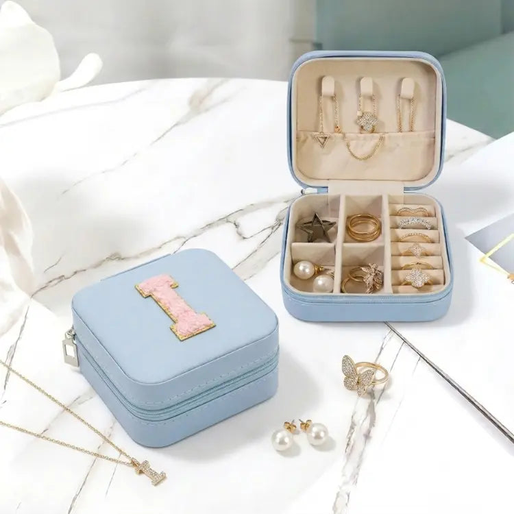 Buy light blue jewellery organizer for women with compartments and initial